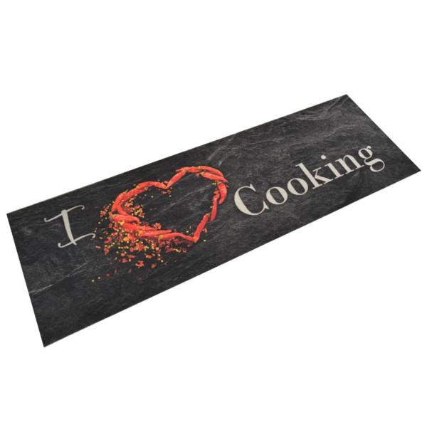 ARDEBO.de - Küchenteppich Waschbar Cooking Schwarz 60x180 cm Samt