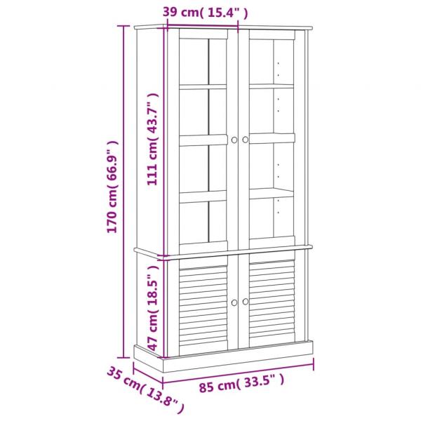 Vitrine VIGO Grau 85x35x170 cm Massivholz Kiefer