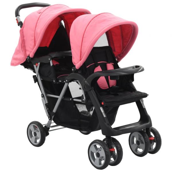 ARDEBO.de - Tandem-Kinderwagen Stahl Rosa und Schwarz