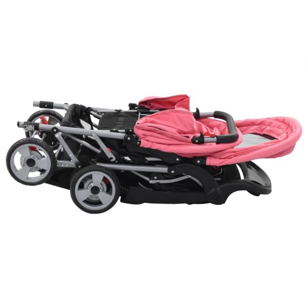 Tandem-Kinderwagen Stahl Rosa und Schwarz