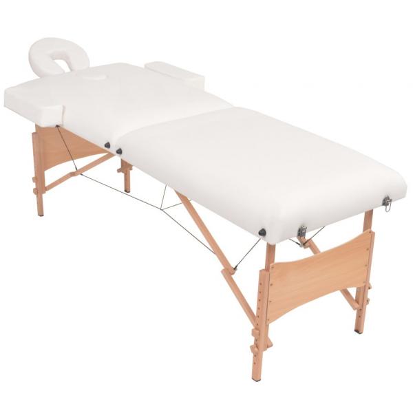 Massageliege 2-Zonen mit Hocker Klappbar 10 cm Sitz Weiß