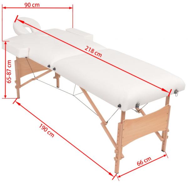 Massageliege 2-Zonen mit Hocker Klappbar 10 cm Sitz Weiß