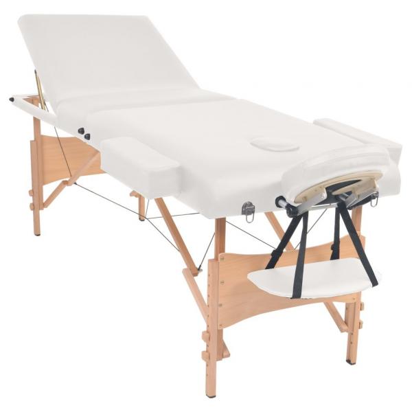 Massageliege 3-Zonen mit Hocker Klappbar 10 cm Sitz Weiß