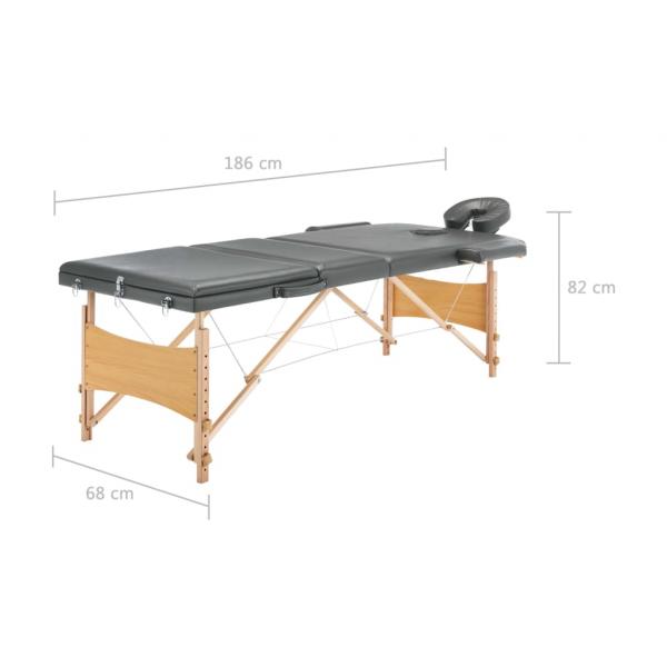 Massageliege 3-Zonen Holzgestell Anthrazit 186x68 cm