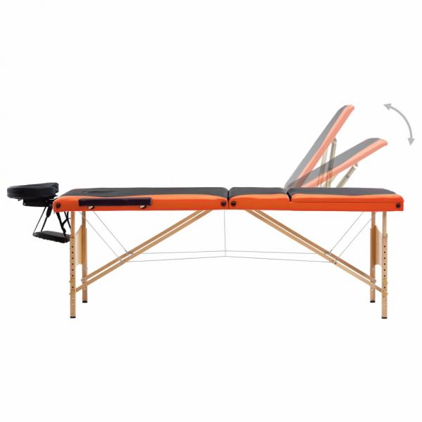 Massagetisch Klappbar 3 Zonen Holz Schwarz und Orange