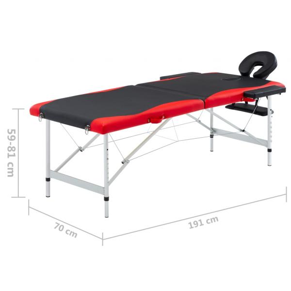 Massagetisch Klappbar 2 Zonen Aluminium Schwarz und Rot