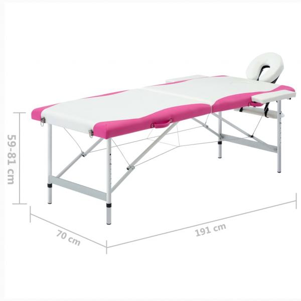 Massageliege Klappbar 2-Zonen Aluminiumgestell Weiß und Rosa