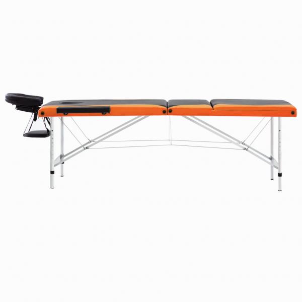 Massagetisch Klappbar 3 Zonen Aluminium Schwarz und Orange