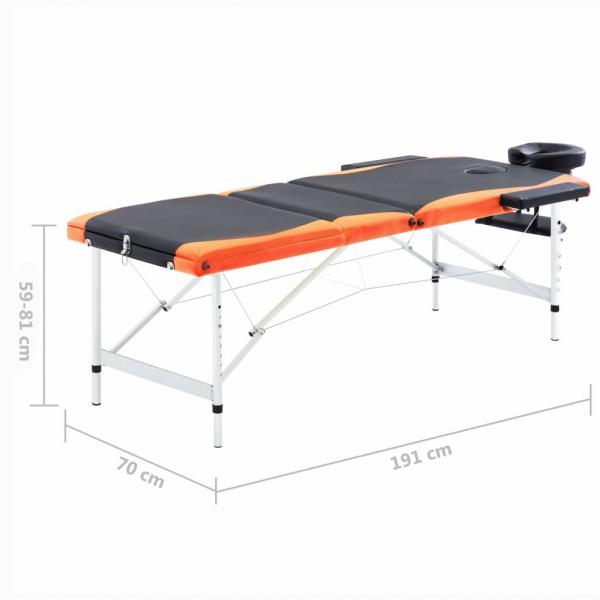 Massagetisch Klappbar 3 Zonen Aluminium Schwarz und Orange