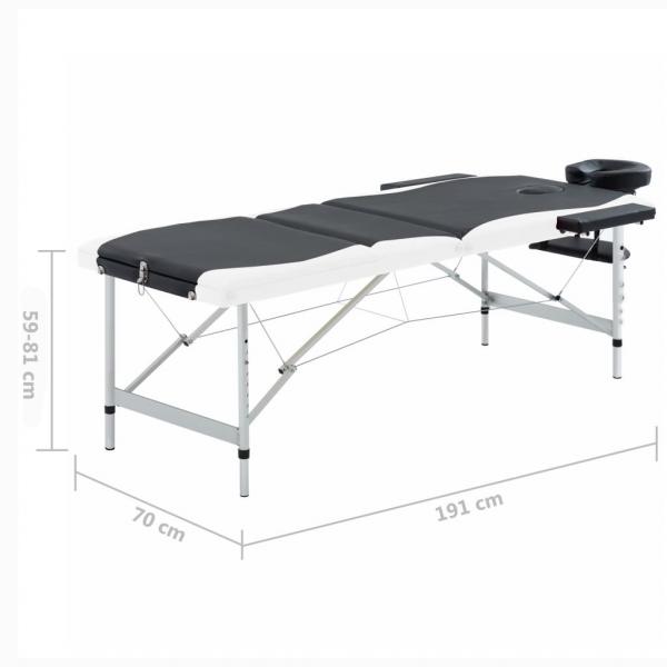  Massageliege Klappbar 3-Zonen Aluminiumgestell Schwarz und Weiß