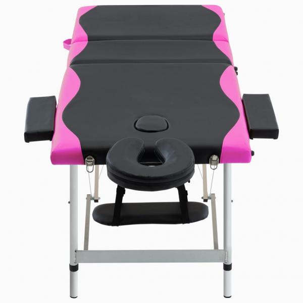 Massageliege Klappbar 3-Zonen Aluminiumgestell Schwarz und Rosa