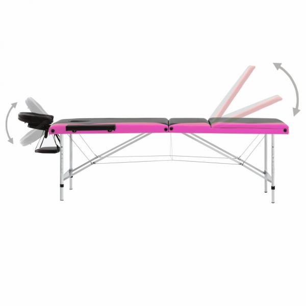 Massageliege Klappbar 3-Zonen Aluminiumgestell Schwarz und Rosa