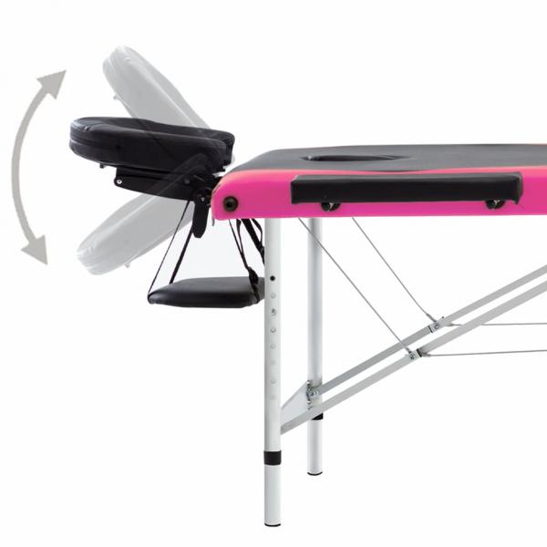 Massageliege Klappbar 3-Zonen Aluminiumgestell Schwarz und Rosa