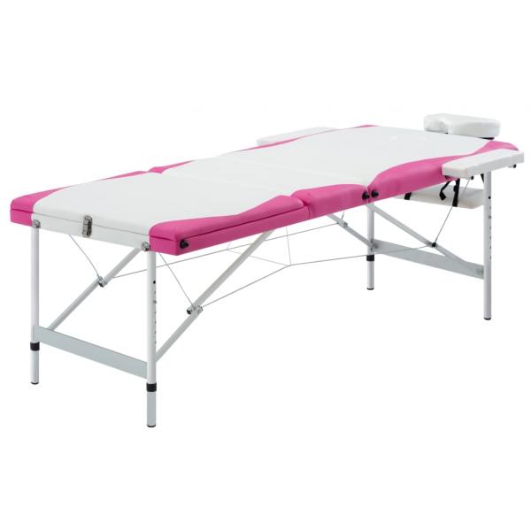 ARDEBO.de - Massageliege Klappbar 3-Zonen Aluminiumgestell Weiß und Rosa