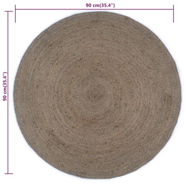  Teppich Handgefertigt Jute Rund 90 cm Grau