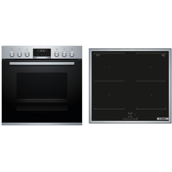 ARDEBO.de Bosch HND617LS66 EEK: A Einbauherd-Set mit Induktionskochfeld (HEB517BS1+NVQ645CB6E), 60cm breit, Flex Induction, Backwagen, Kindersicherung, 71L, edelstahl