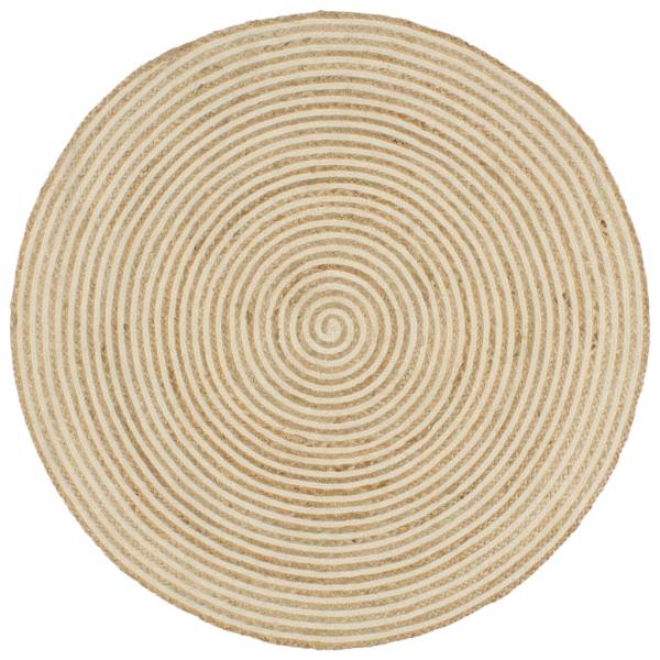 ARDEBO.de - Teppich Handgefertigt Jute mit Spiralen-Design Weiß 90 cm