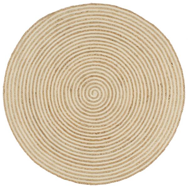 ARDEBO.de - Teppich Handgefertigt Jute mit Spiralen-Design Weiß 120 cm