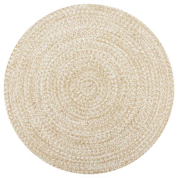 ARDEBO.de - Teppich Handgefertigt Jute Weiß und Natur 90 cm