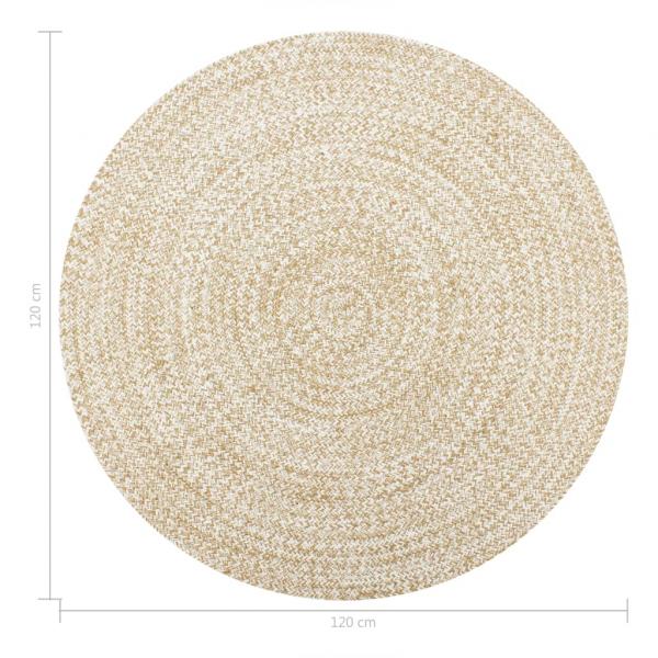 Teppich Handgefertigt Jute Weiß und Natur 120 cm