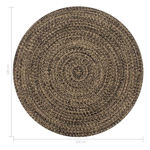 Teppich Handgefertigt Jute Schwarz und Natur 120 cm