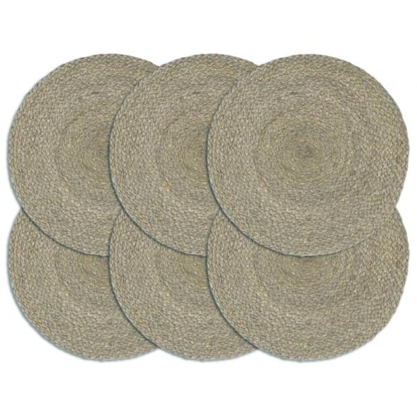 ARDEBO.de - Tischsets 6 Stk. Uni Grau 38 cm Rund Jute