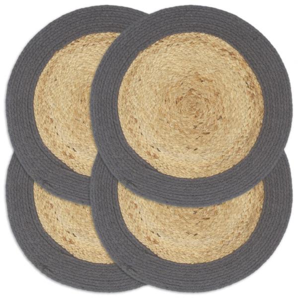 ARDEBO.de - Tischsets 4 Stk. Natur und Anthrazit 38 cm Jute und Baumwolle