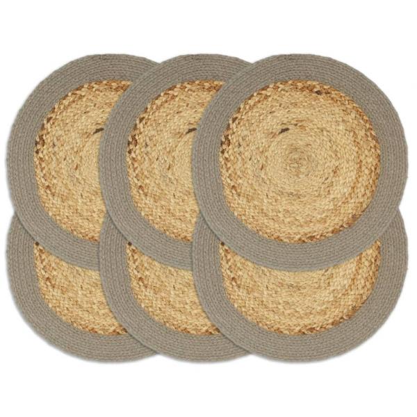 ARDEBO.de - Tischsets 6 Stk. Natur und Grau 38 cm Jute und Baumwolle