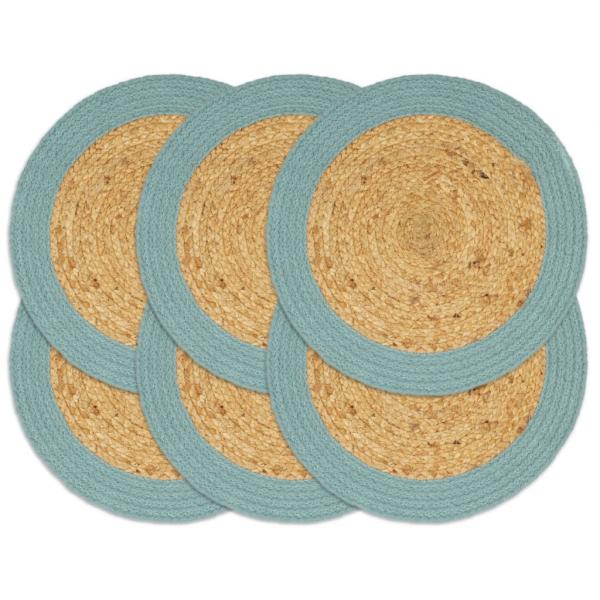 ARDEBO.de - Tischsets 6 Stk. Natur und Grün 38 cm Jute und Baumwolle 