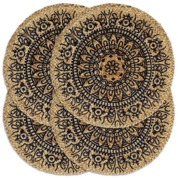 ARDEBO.de - Tischsets 4 Stk. Dunkelblau 38 cm Rund Jute