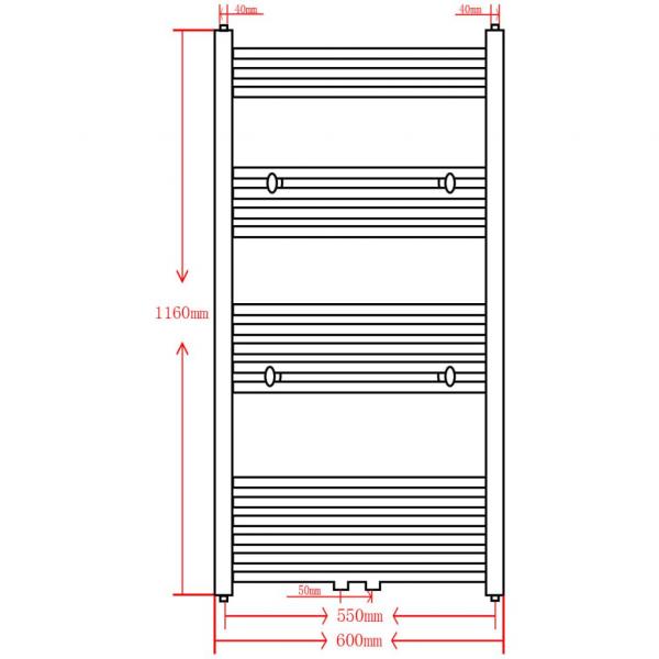 Handtuchheizkörper Warmwasser Gerade Grau 600x1160 mm