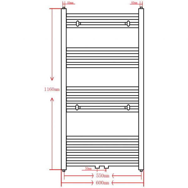 Handtuchheizkörper Warmwasser Gerade Schwarz 600x1160 mm