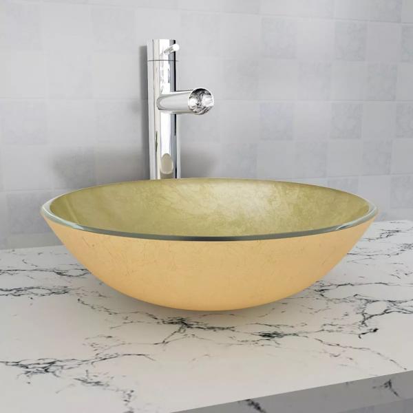 ARDEBO.de - Waschbecken Hartglas 42 cm Gold