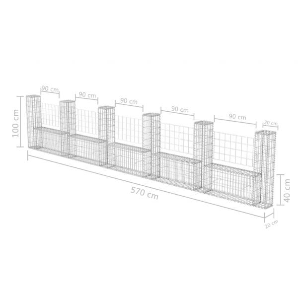 Gabionenkorb U-Form Stahl 570×20×100 cm