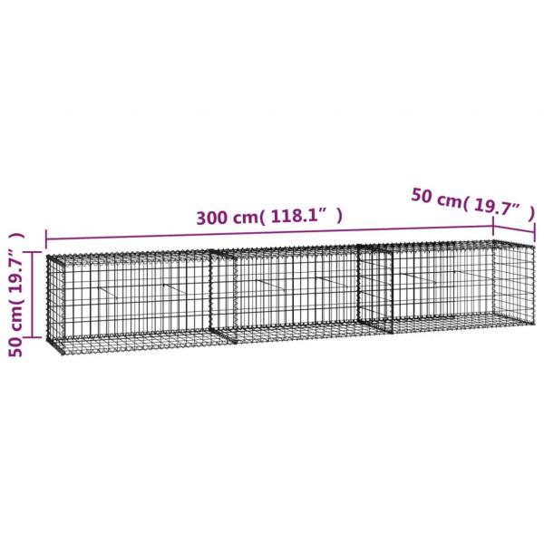 Gabionenwand mit Abdeckung 300×50×50 cm Verzinkter Stahl