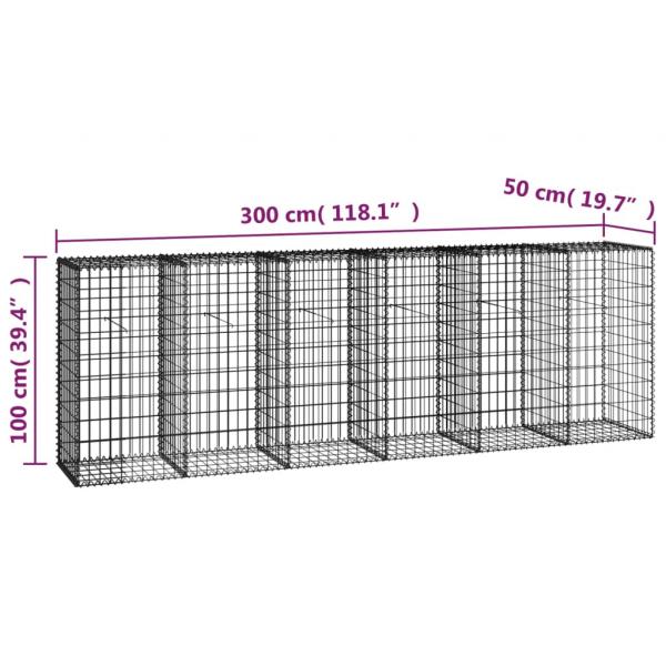 Gabionenwand mit Abdeckung Verzinkter Stahl 300×50×100 cm