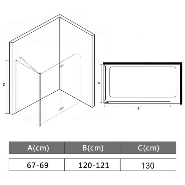 Badewannenaufsatz 2-fach Faltbar ESG 120x68x130 cm 