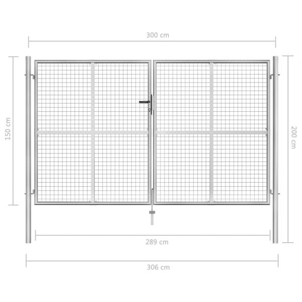 Gartentor Verzinkter Stahl 306 x 200 cm Silbern