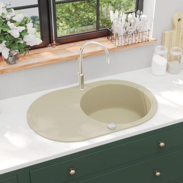 ARDEBO.de - Granitspüle Einzelbecken Oval Beige