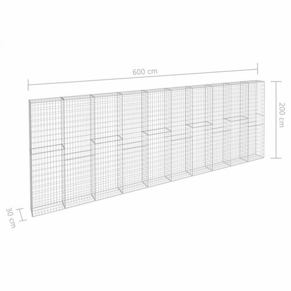 Gabionenwand mit Abdeckung Verzinkter Stahl 600×30×200 cm