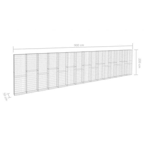 Gabionenwand mit Abdeckung Verzinkter Stahl 900×50×200 cm