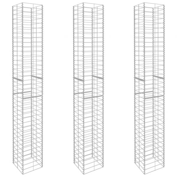 Gabionenkörbe 3 Stk. Verzinkter Stahl 25 x 25 x 197 cm