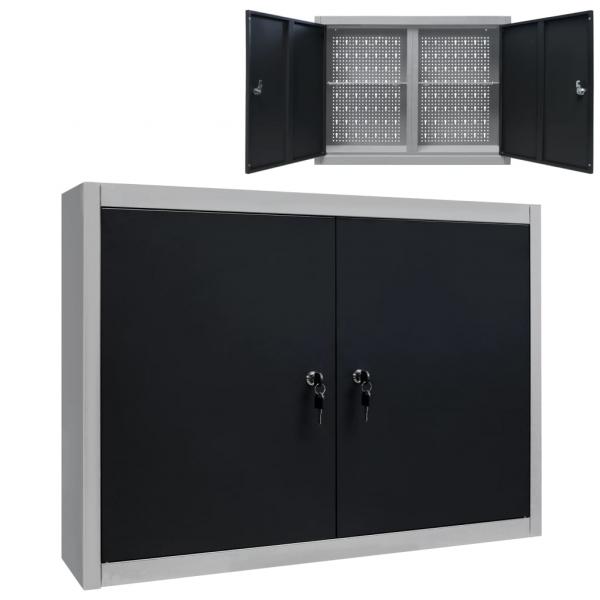 ARDEBO.de - Wand-Werkzeugschrank Industrie-Stil Metall Grau und Schwarz