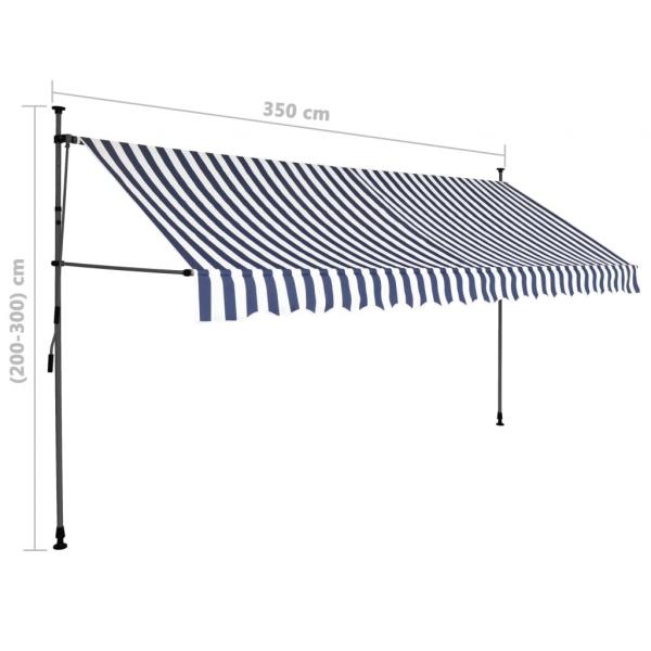 Einziehbare Markise Handbetrieben mit LED 350 cm Blau und Weiß