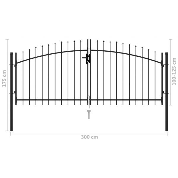 Zauntor Doppelflügel mit Speerspitzen Stahl 3 x 1,25 m Schwarz