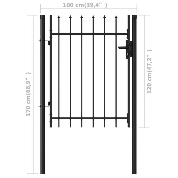 Zauntor Einzelflügel mit Speerspitzen Stahl 1 x 1,2 m Schwarz