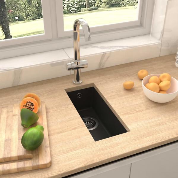 ARDEBO.de - Küchenspüle mit Überlauf Schwarz Granit