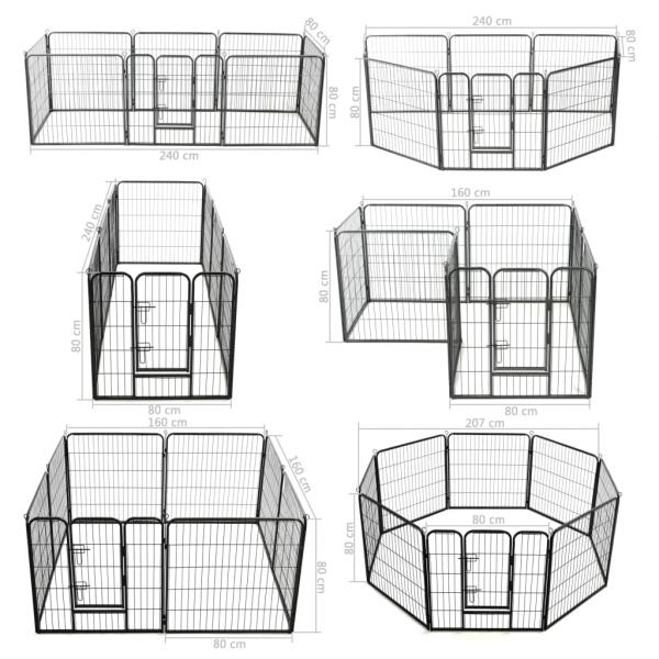 Hunde-Laufgitter 8 Paneele Stahl 80 x 80 cm Schwarz