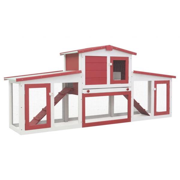 ARDEBO.de - Großer Kaninchenstall Rot und Weiß 204x45x85 cm Holz