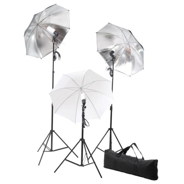 Fotostudio-Beleuchtung Set 24 Watt mit Stativen & Schirmen  